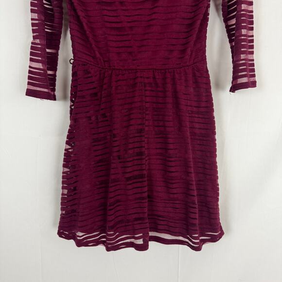 Lily Rose Burgundy Sheer Striped Dress with Scoop Neck, Medium Christmas Holiday - Picture 2 of 8